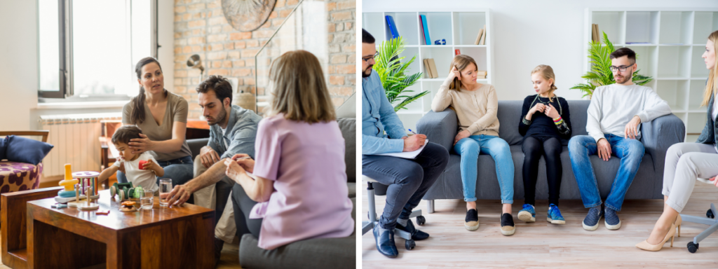 Collage of two family therapy sessions, showcasing the scope of Family Therapy in Bergen County, NJ.